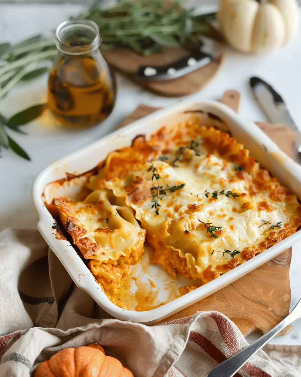 Baked Ravioli with Creamy Pumpkin Sauce