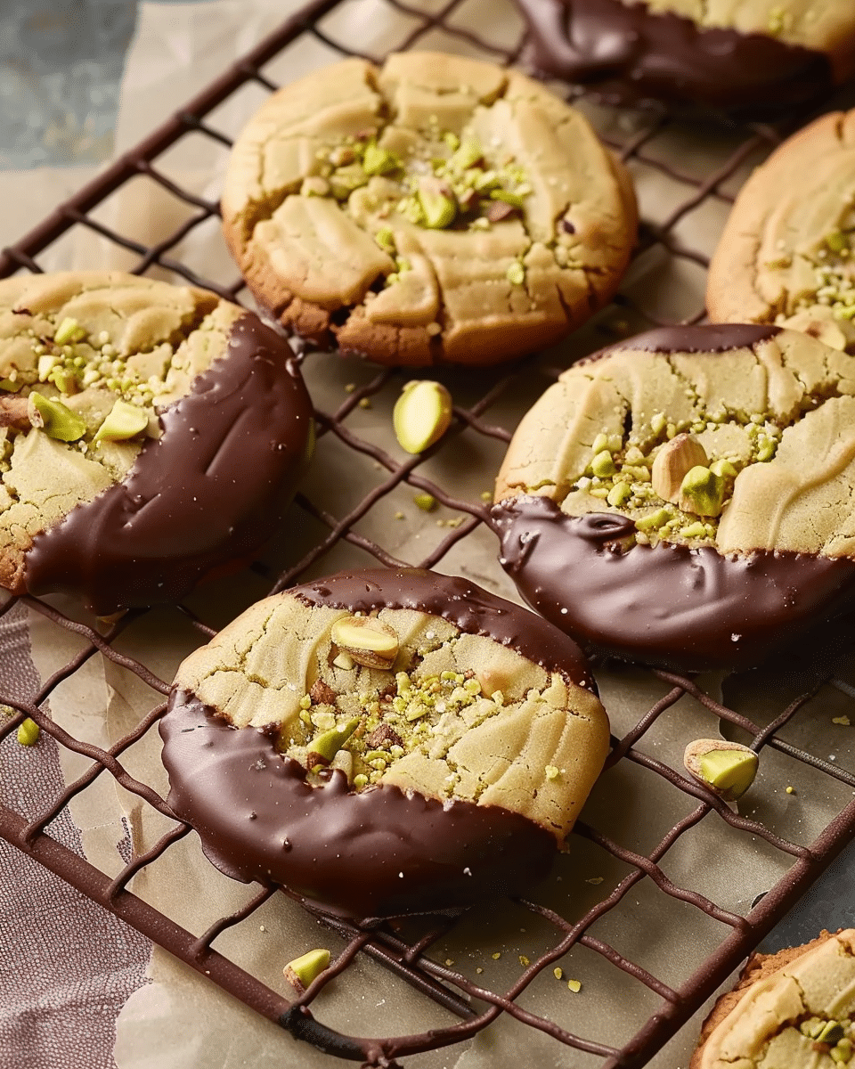 Chocolate Dipped Pistachio Cookies Recipe