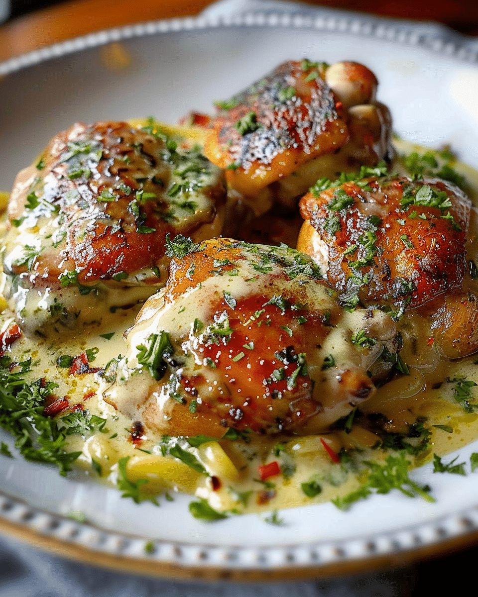 Bobby Flay Chicken Thighs with Creamy Garlic Sauce