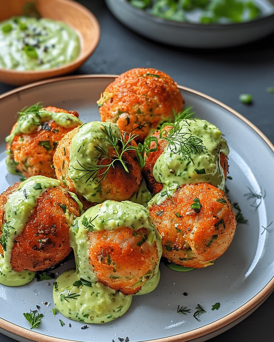 Salmon Balls with Creamy Avocado Sauce