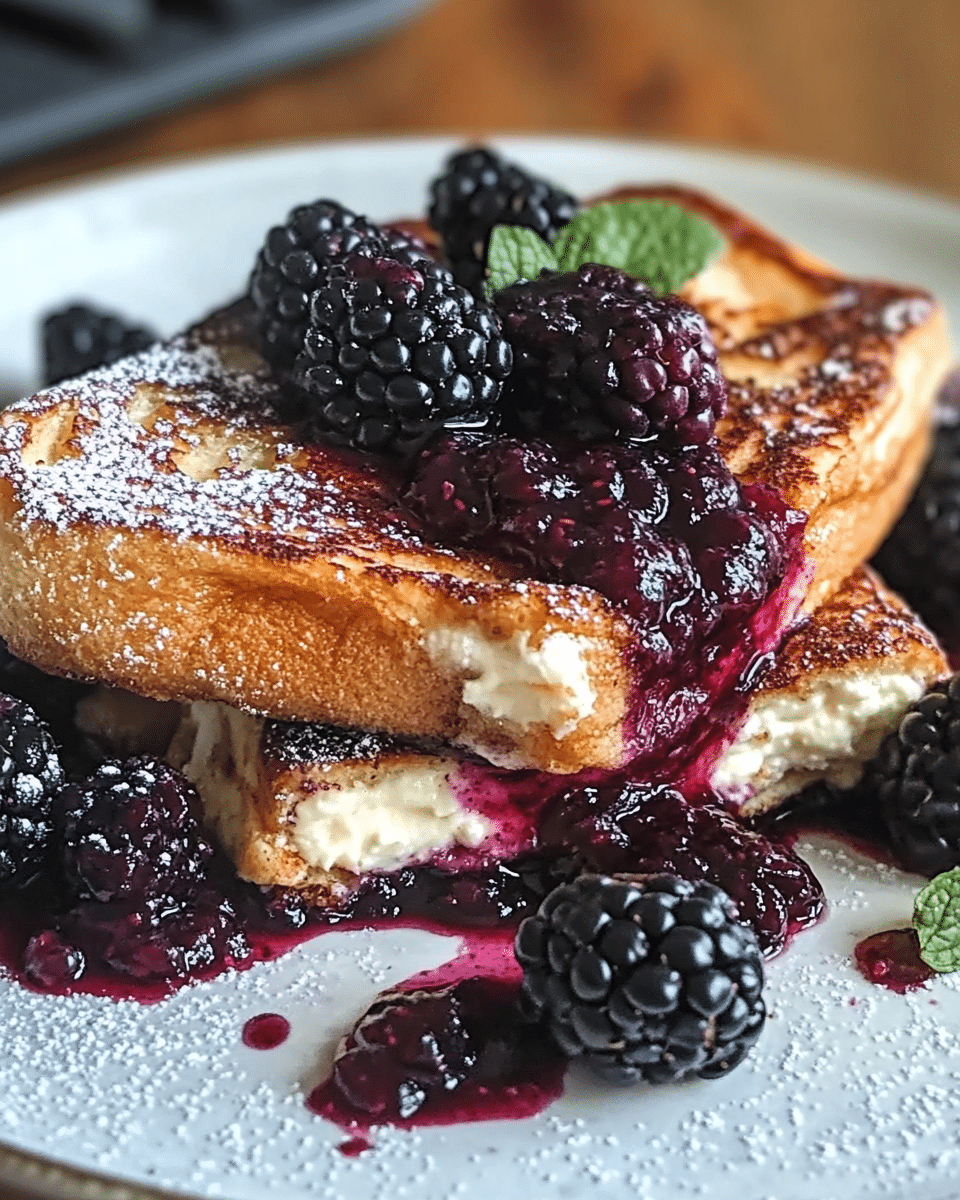 Cream Cheese Stuffed French Toast with Blackberry Compote