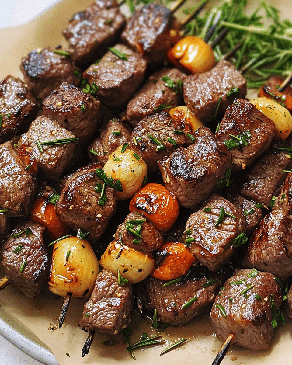 The BEST Rosemary Garlic Steak Kebabs