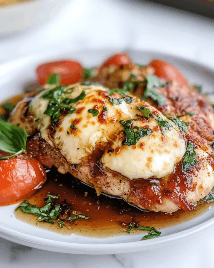 The BEST Balsamic Baked Chicken Breast with Mozzarella Cheese