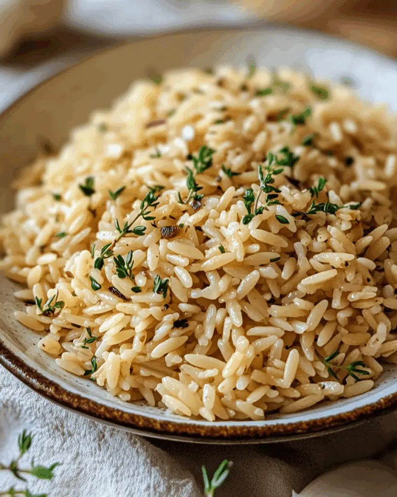 The BEST Orzo Rice Pilaf with Garlic and Herbs