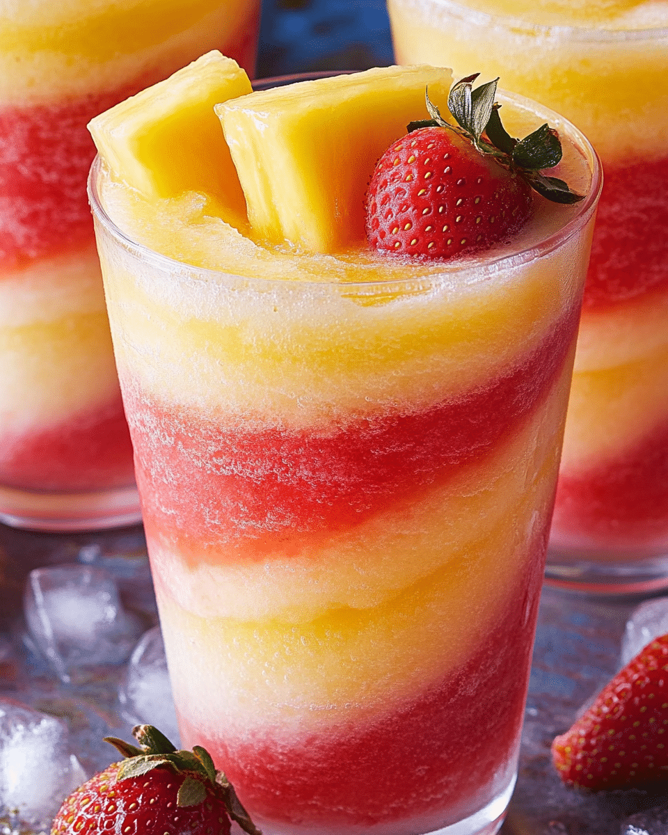 Pineapple Strawberry Swirled Slushies