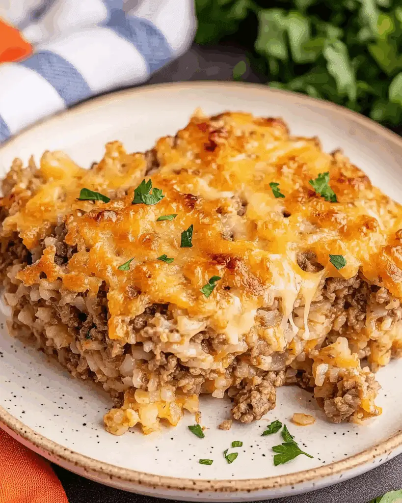 The BEST French Onion Ground Beef and Rice Casserole