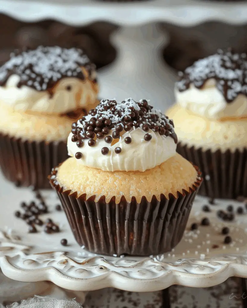 Chocolate Dipped Cannoli Cupcakes