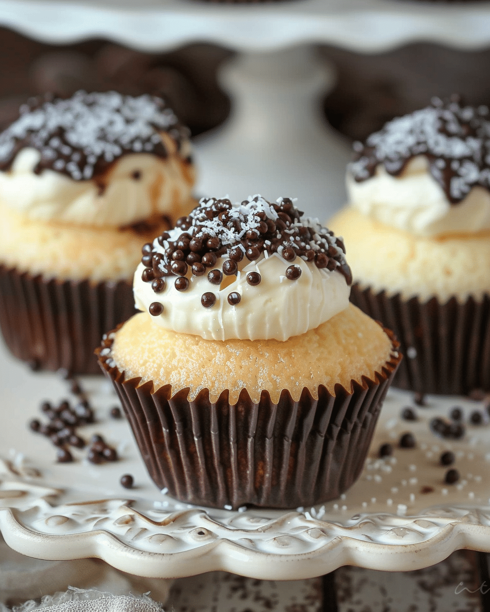 Chocolate Dipped Cannoli Cupcakes