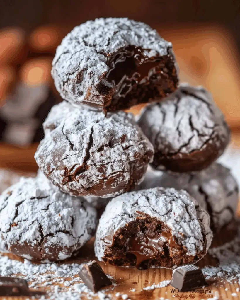Chocolate Snowball Cookies with Melted Chocolate Centers