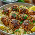 Greek Chicken Meatballs with Lemon Orzo
