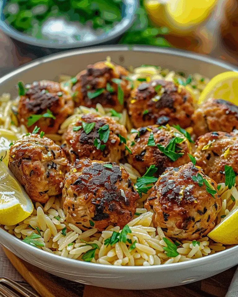 Greek Chicken Meatballs with Lemon Orzo