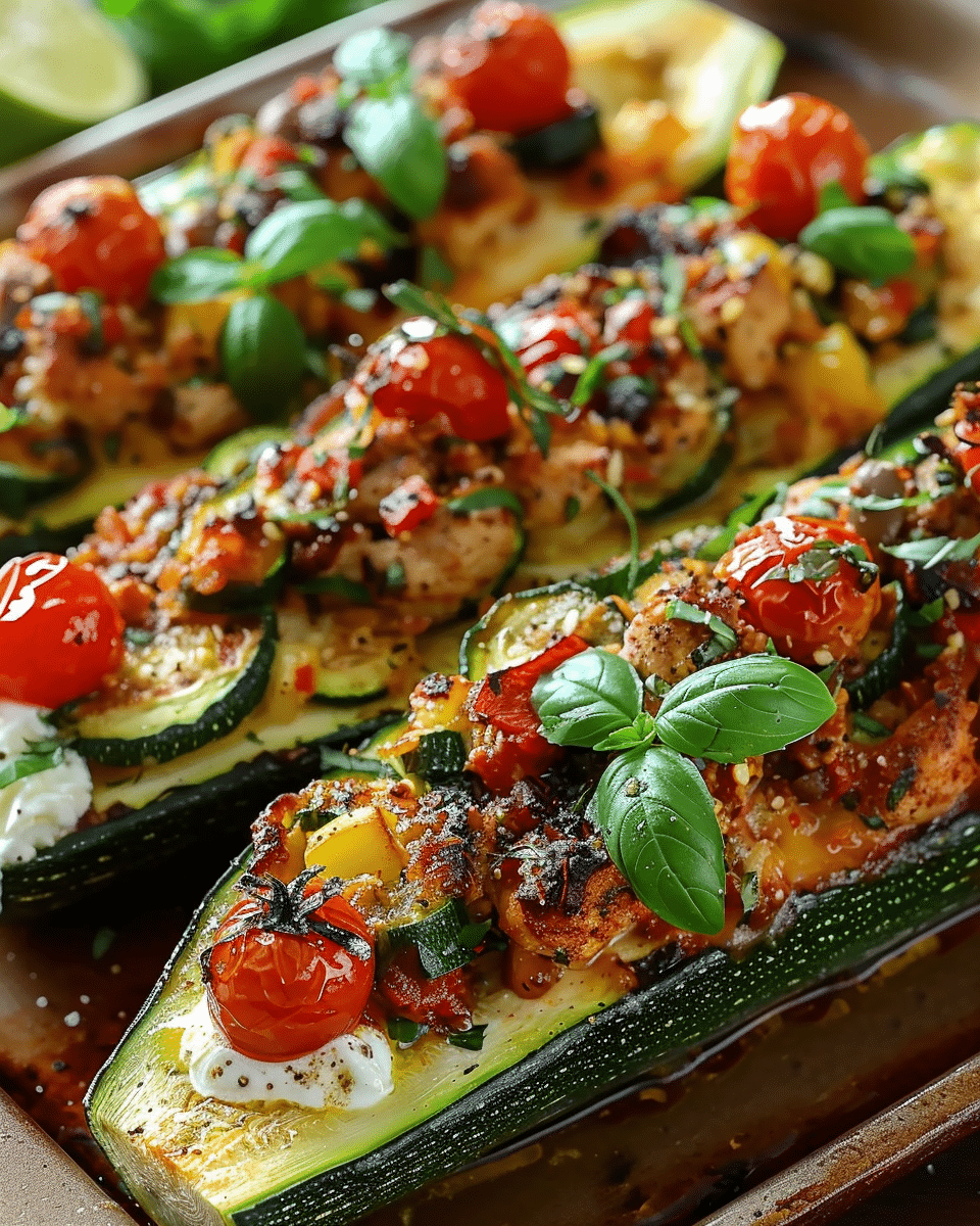 Mediterranean Chicken Zucchini Boats