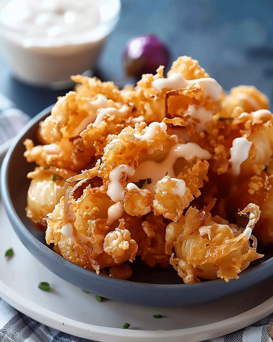 Mini Crispy Blooming Onions with Buttermilk Ranch