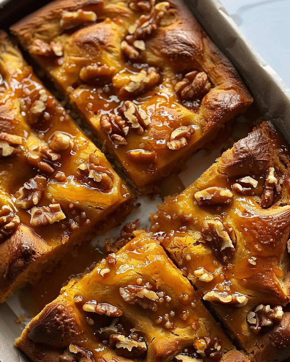 Pumpkin Walnut Focaccia with Brown Sugar Caramel