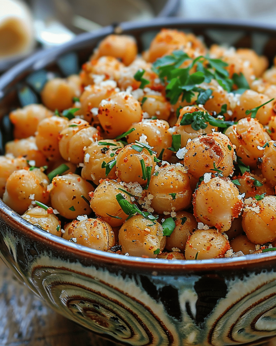 Spicy Garlic Parmesan Roasted Chickpeas