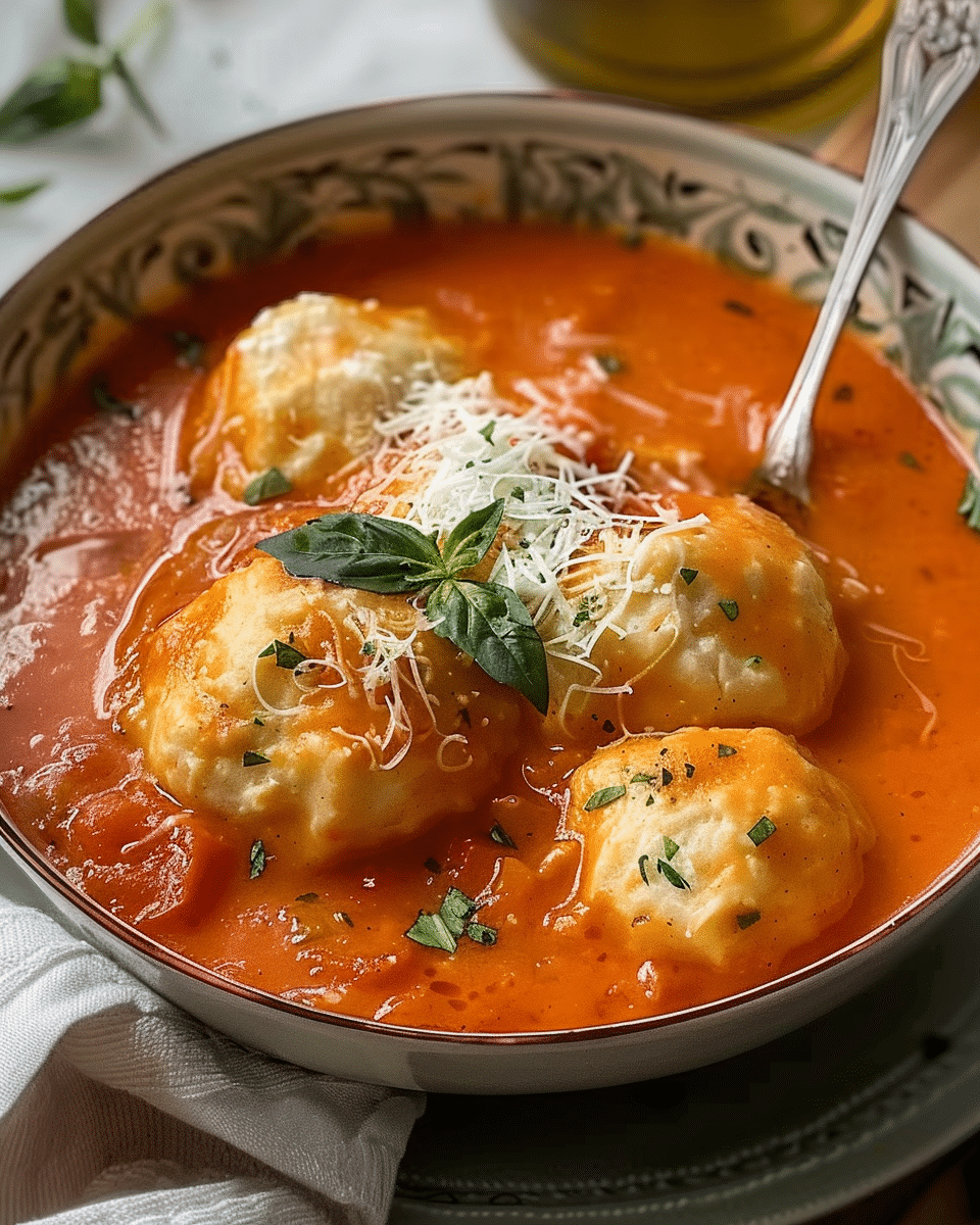 Comforting Tomato Soup with Cheddar Dumplings Recipe