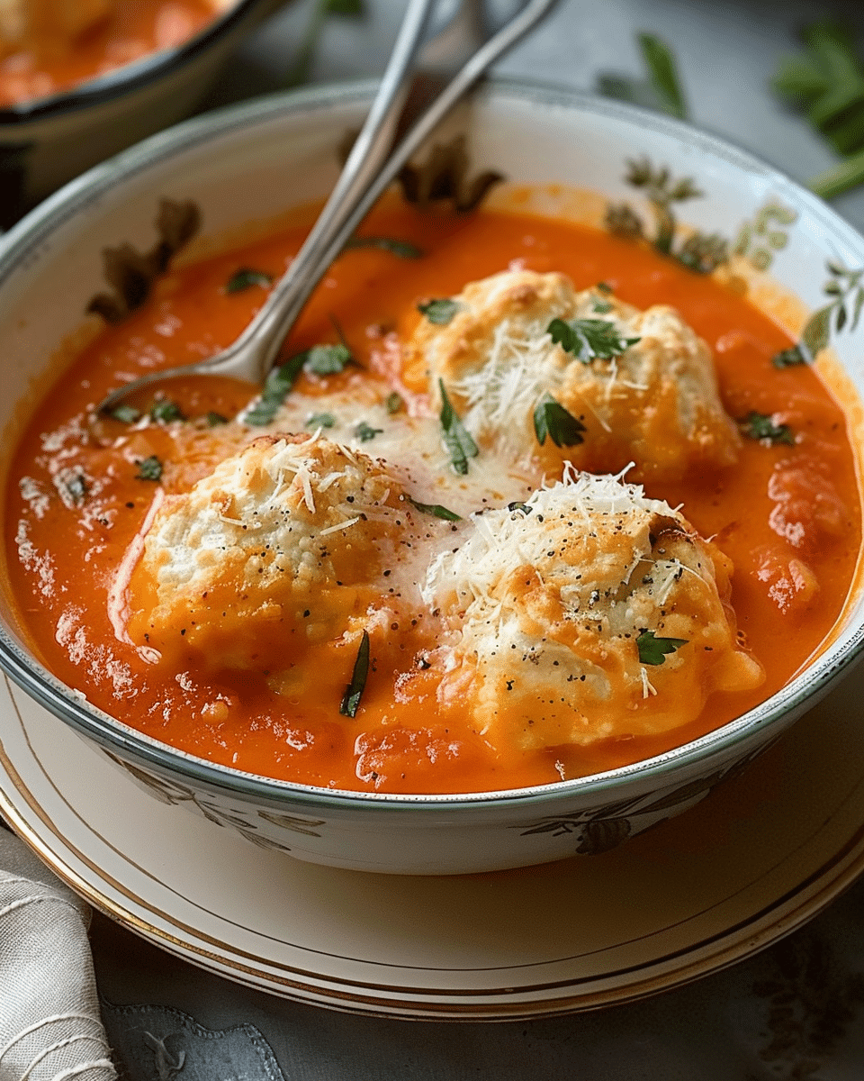 Comforting Tomato Soup with Cheddar Dumplings Recipe