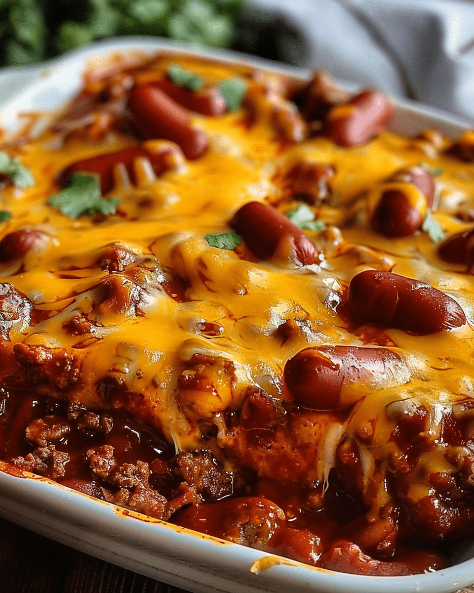 Fully Loaded Classic Chili Cheese Dog Casserole