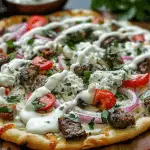 Gyro Pizza with a Tzatziki Drizzle: A Mediterranean-Inspired Feast