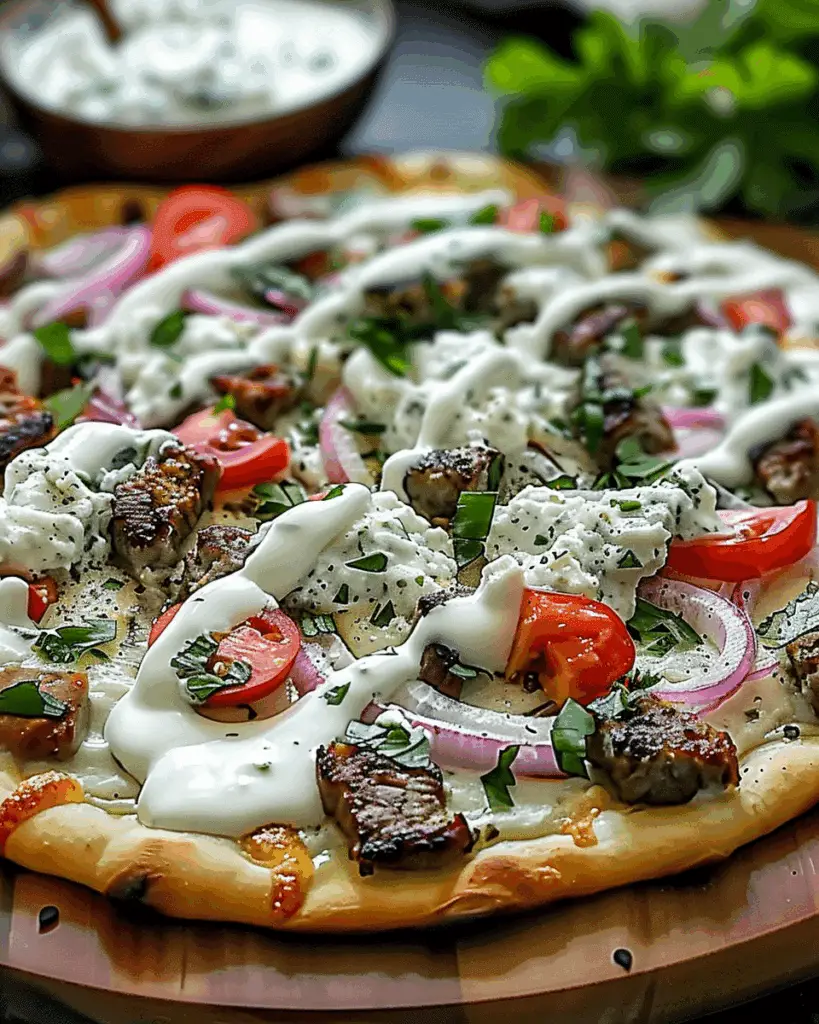 Gyro Pizza with a Tzatziki Drizzle: A Mediterranean-Inspired Feast