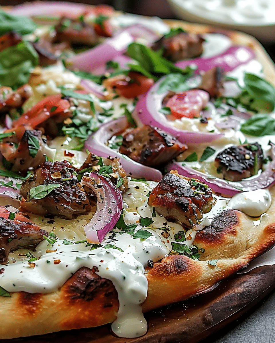 Gyro Pizza with a Tzatziki Drizzle: A Mediterranean-Inspired Feast