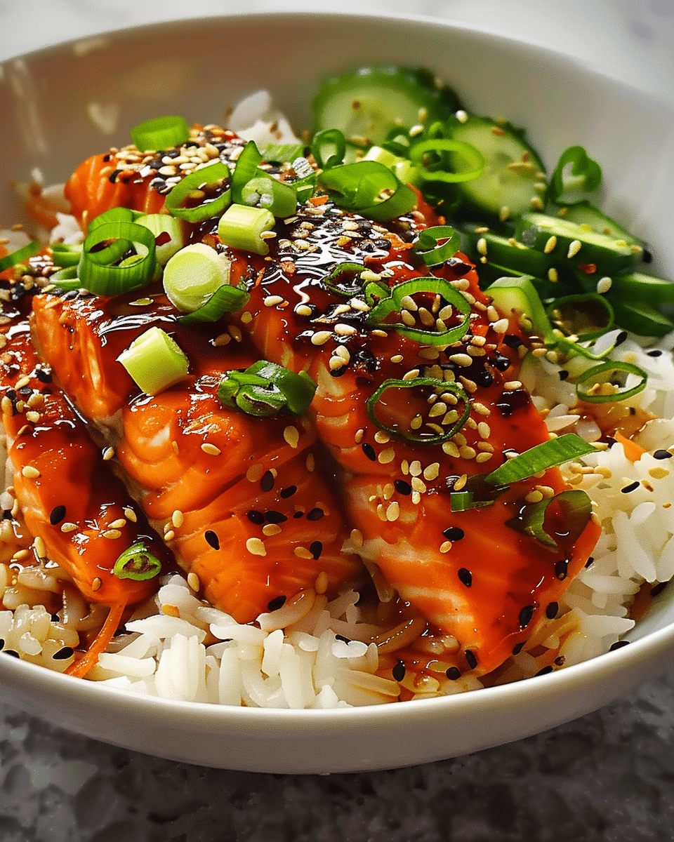 Honey Sriracha Salmon Rice Bowl