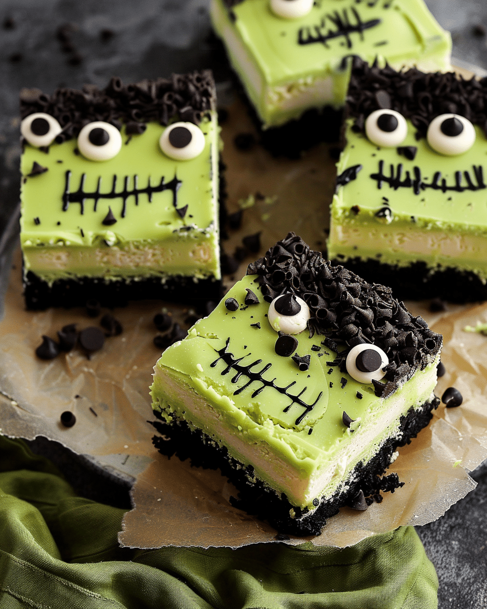 No-Bake Frankenstein Cheesecake Bars