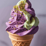 Pistachio Ube Soft-Serve Cones