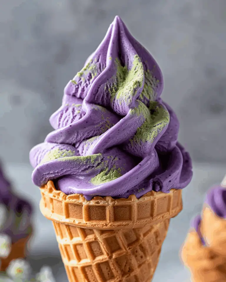 Pistachio Ube Soft-Serve Cones