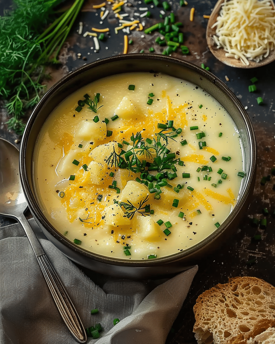 Rich Cheddar Garlic Herb Potato Soup Recipe