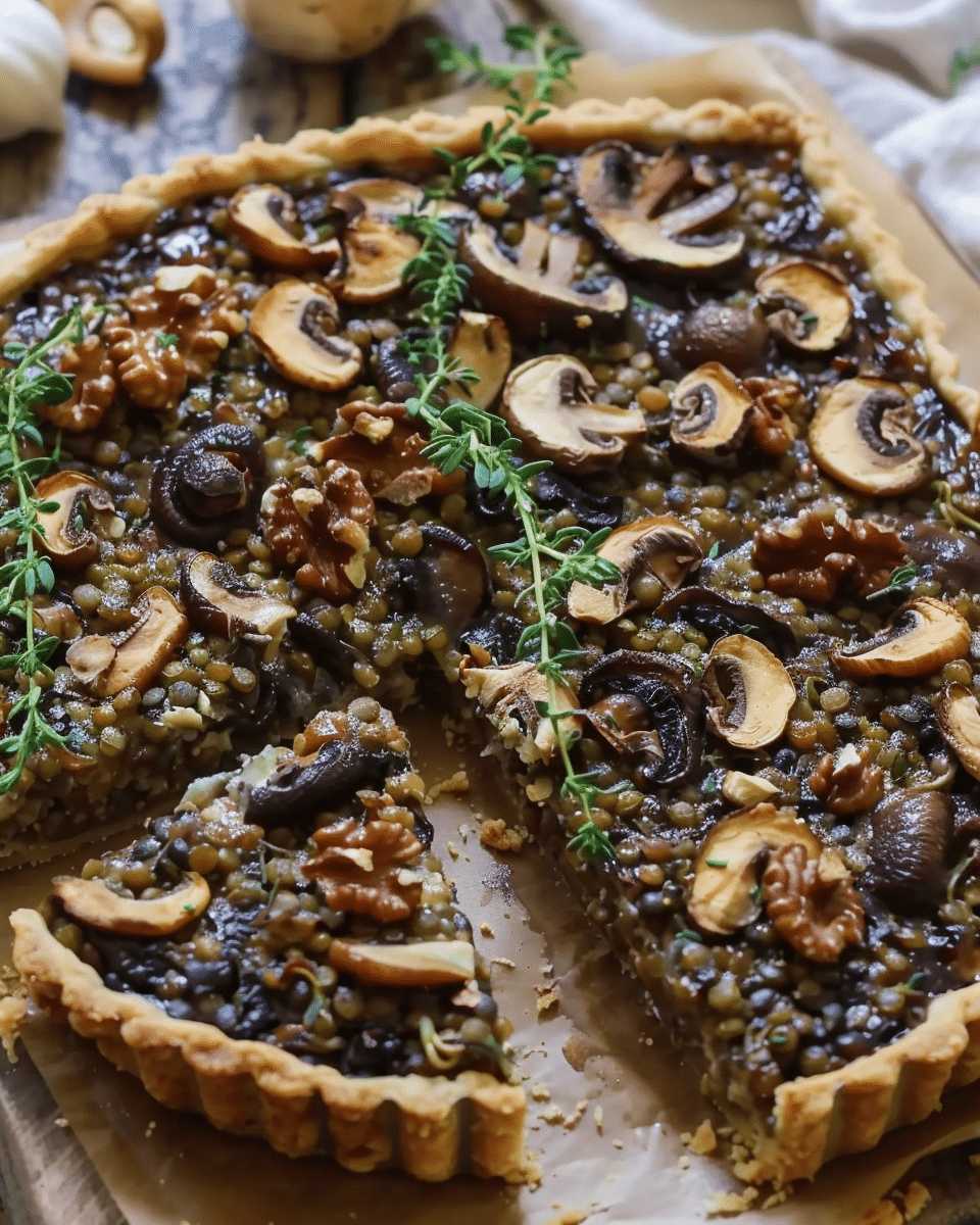Savory Mushroom, Lentil, and Walnut Tart Recipe