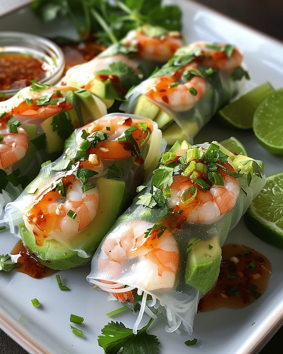 Shrimp Avocado Summer Rolls with Chili Lime Sauce