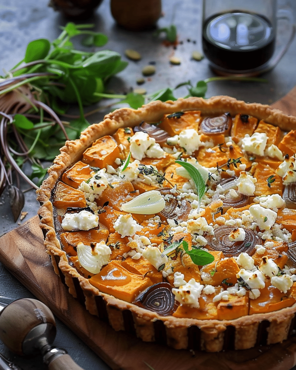Sweet Potato, Feta & Caramelised Onion Tart