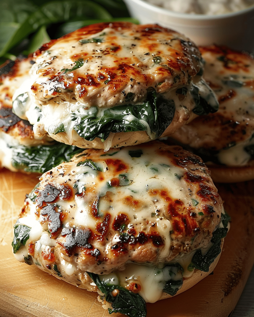 White Cheddar Spinach Chicken Burgers