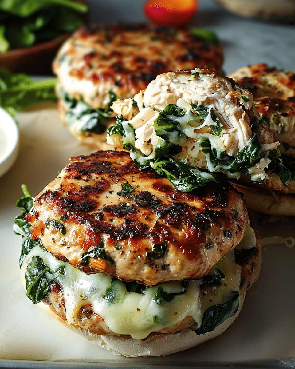 White Cheddar Spinach Chicken Burgers