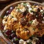 Whole Roasted Cauliflower with Grapes and Feta