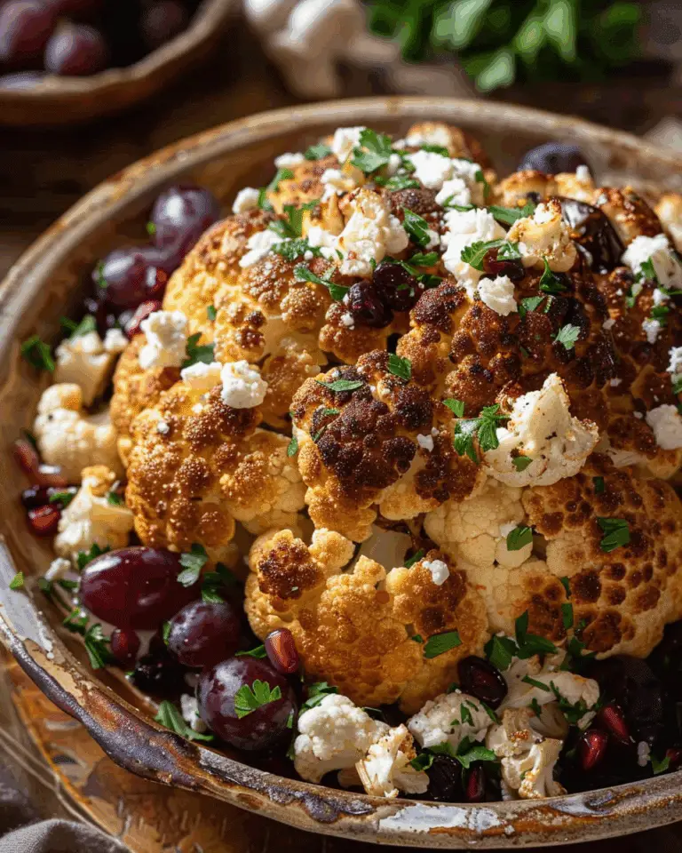 Whole Roasted Cauliflower with Grapes and Feta