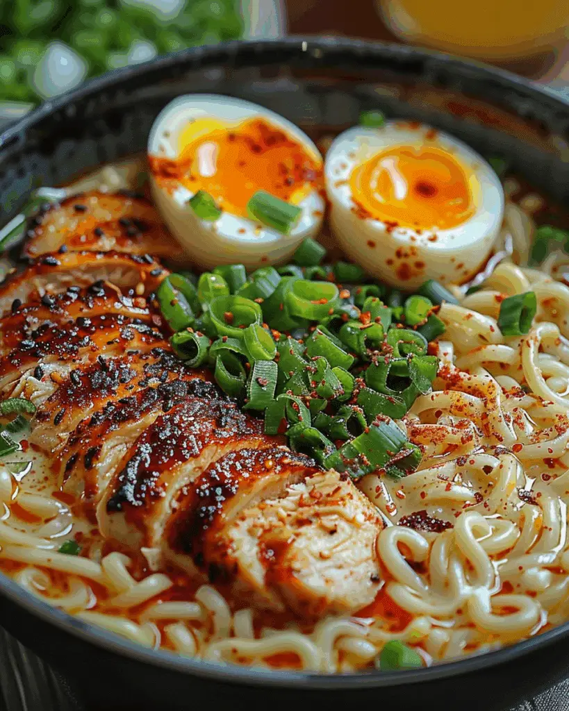 Fiery Chicken Ramen with Creamy Garlic Sauce: A Bold and Flavorful Comfort Dish