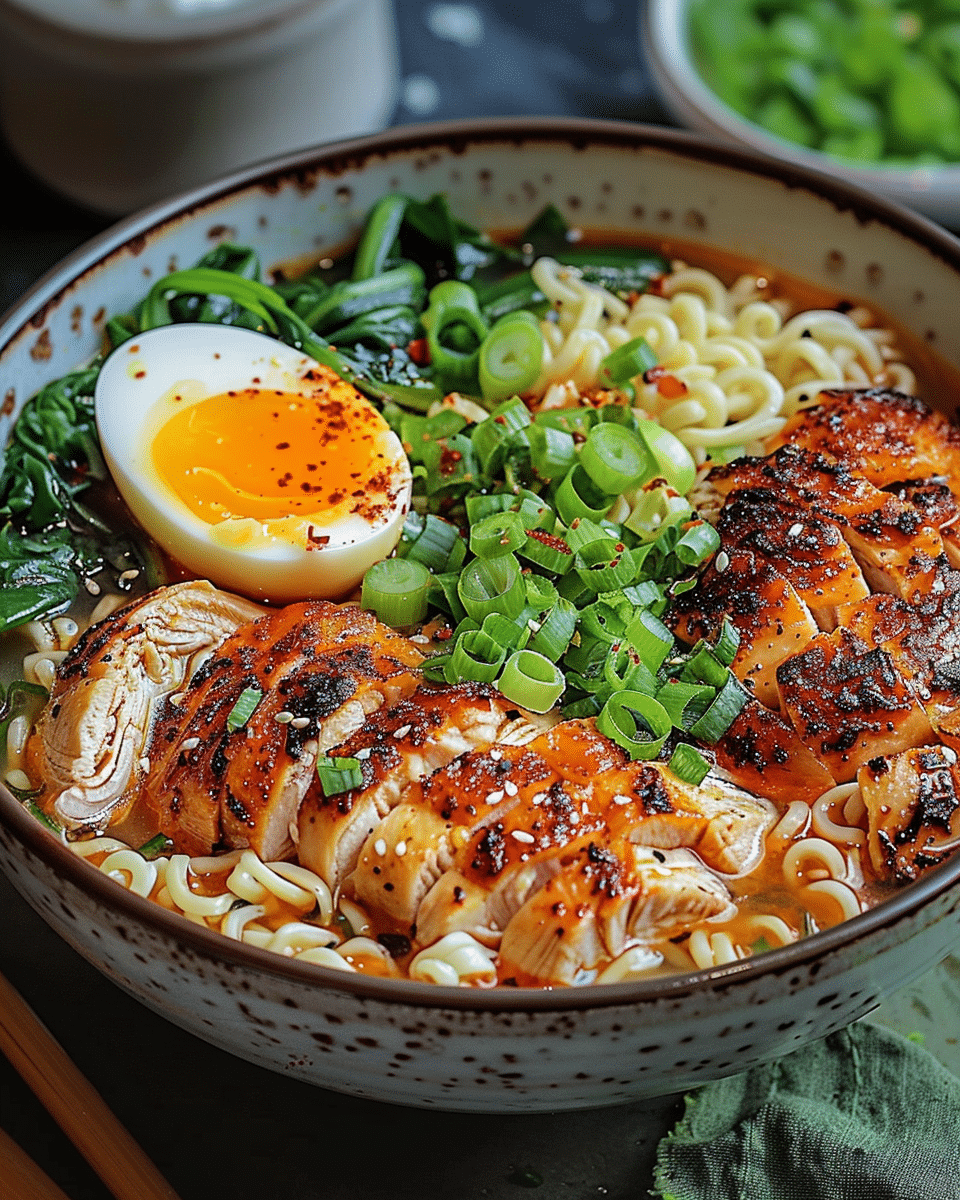 Fiery Chicken Ramen with Creamy Garlic Sauce: A Bold and Flavorful Comfort Dish
