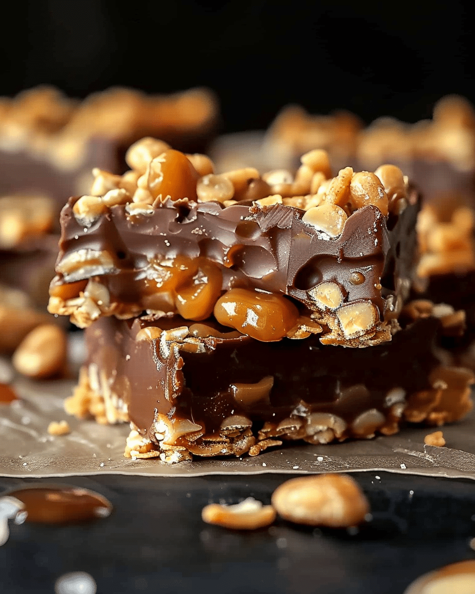 No Bake Crispy Snickers Bars