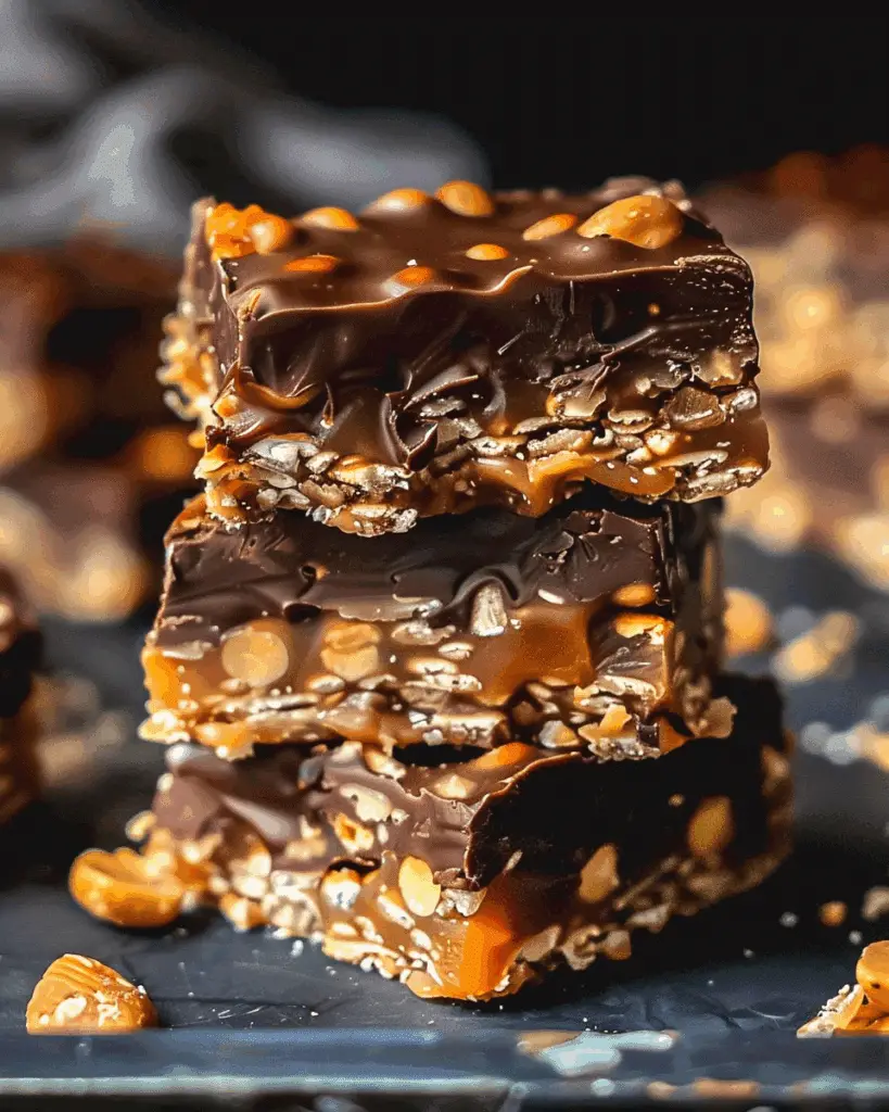 No Bake Crispy Snickers Bars