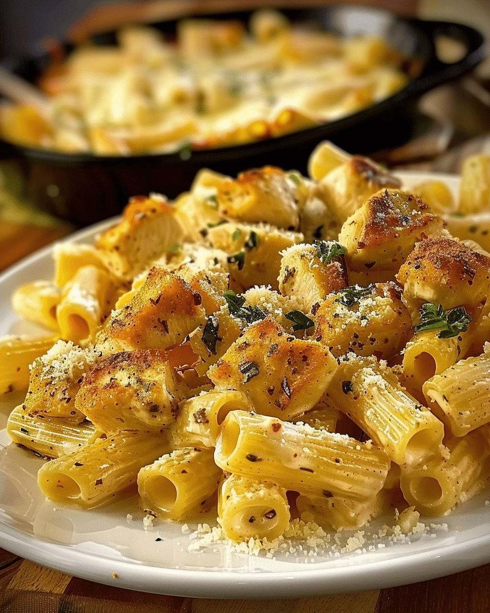 Cheesy Rigatoni with Garlic Parmesan Chicken