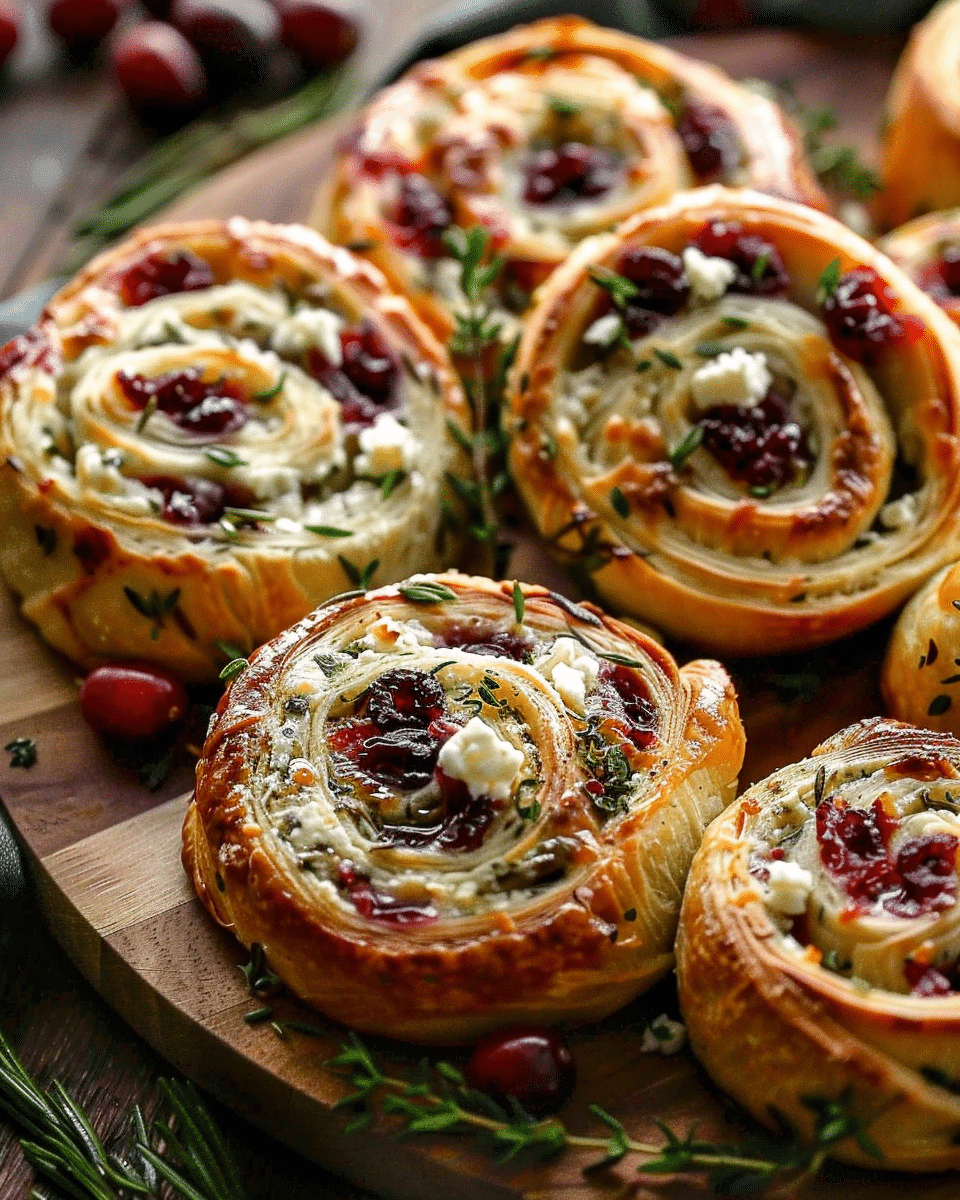 Cranberry Cream Cheese Pinwheels with Feta & Herbs