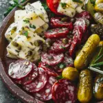 Easy Marinated Cheese Appetizer with Salami & Pickles