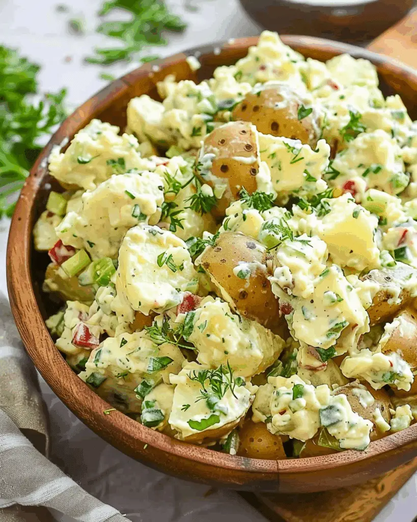 Easy No Egg Potato Salad Recipe with Creamy Herb Dressing