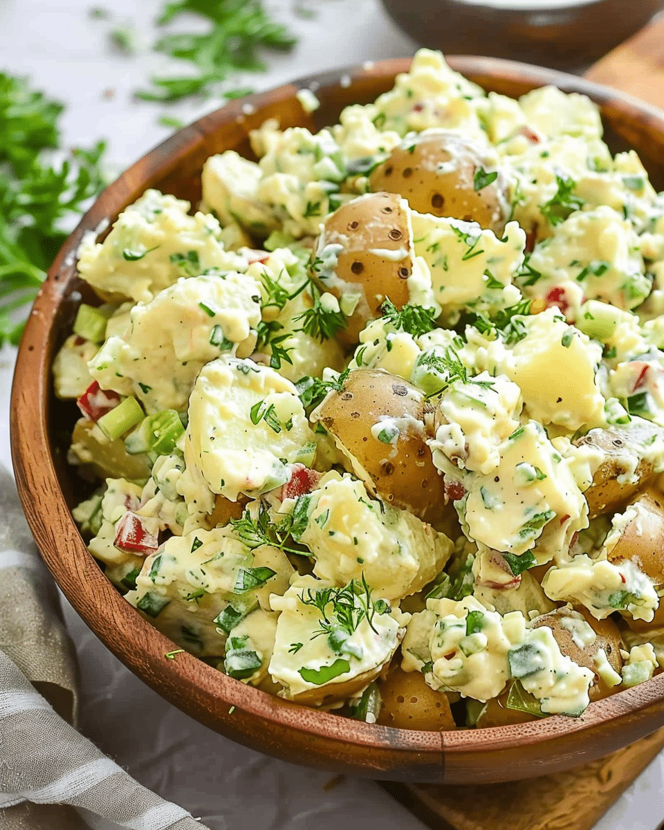 Easy No Egg Potato Salad Recipe with Creamy Herb Dressing