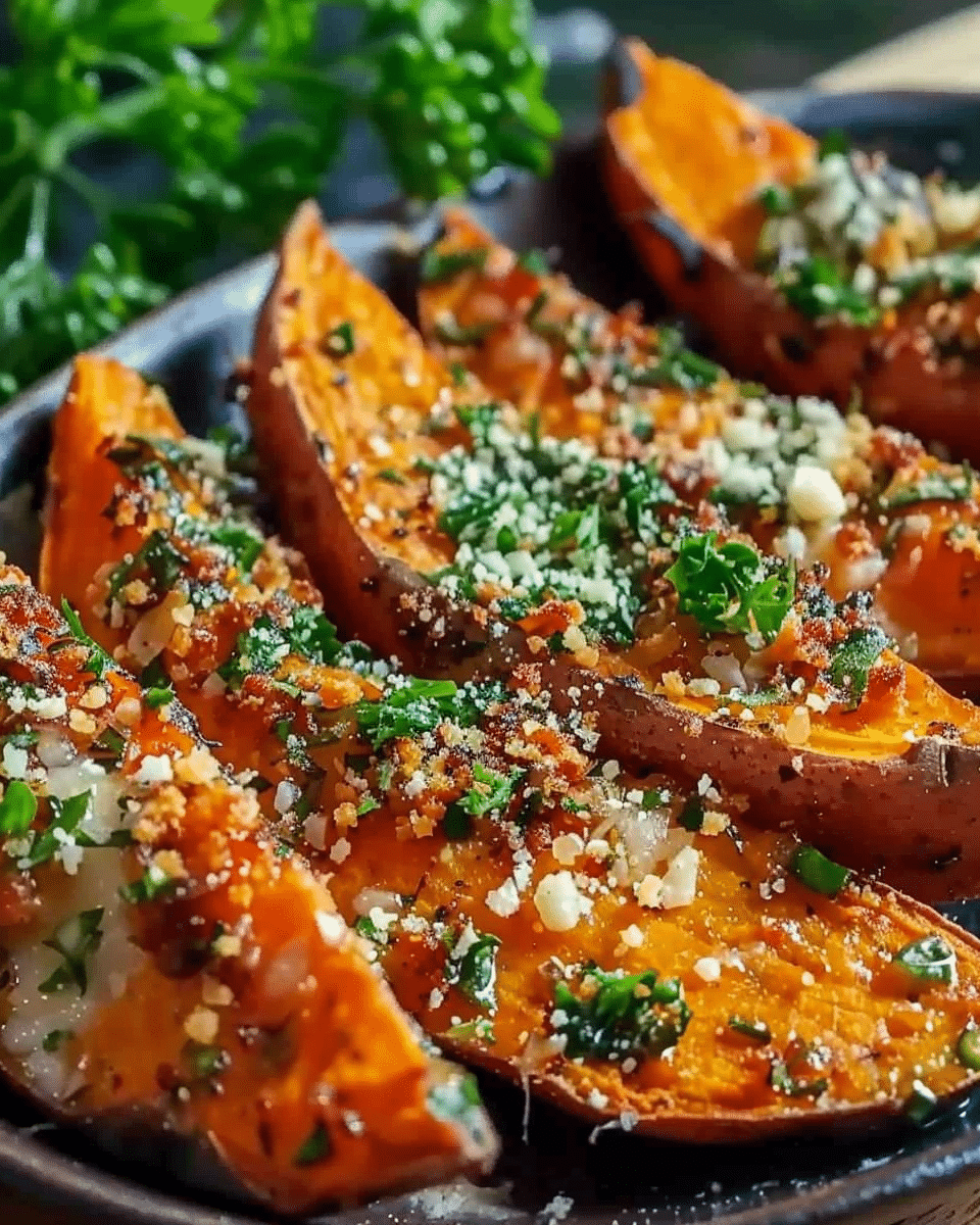Garlic Parmesan Sweet Potato Wedges
