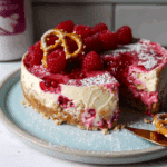 Raspberry Pretzel Protein Cheesecake