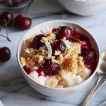 Rice Pudding with Cherries and Salted Coconut Crumble