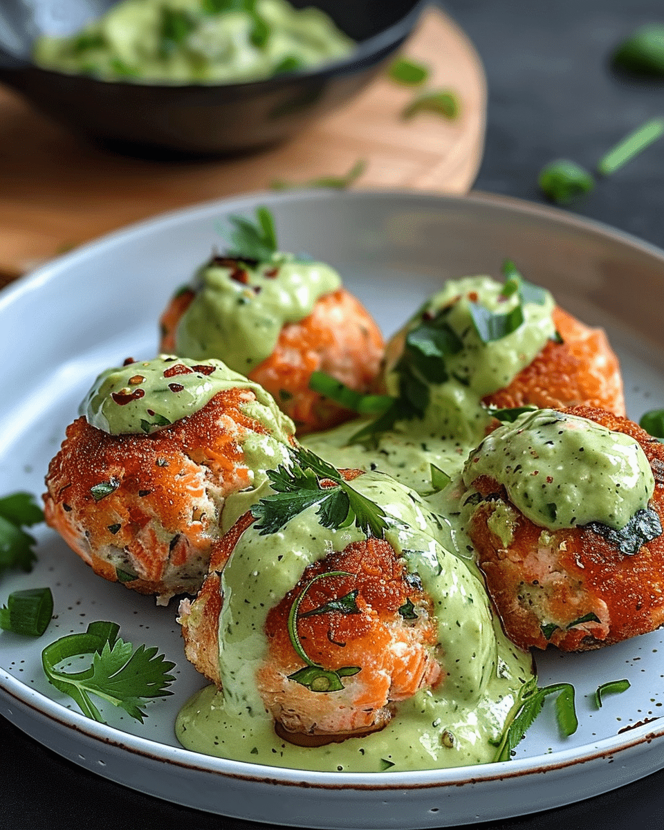 Salmon Balls with Creamy Avocado Sauce